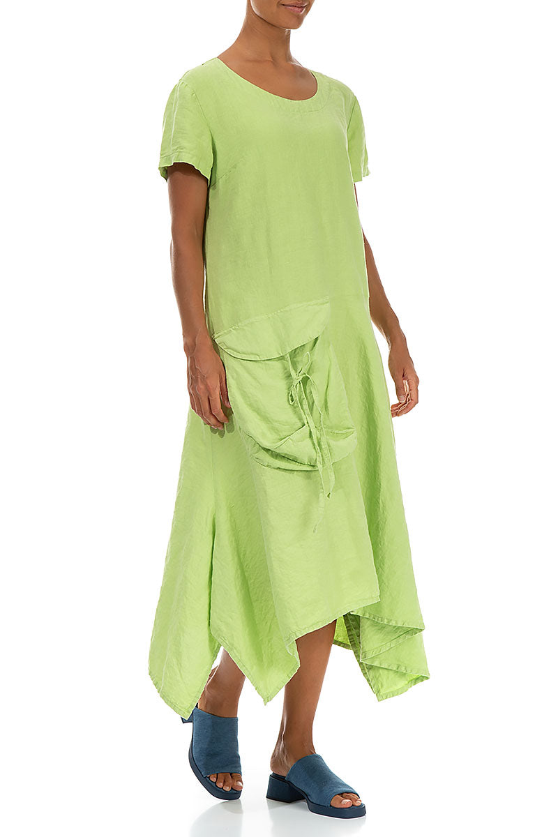 Side Pocket A-Line Lime Linen Dress  grizas.com