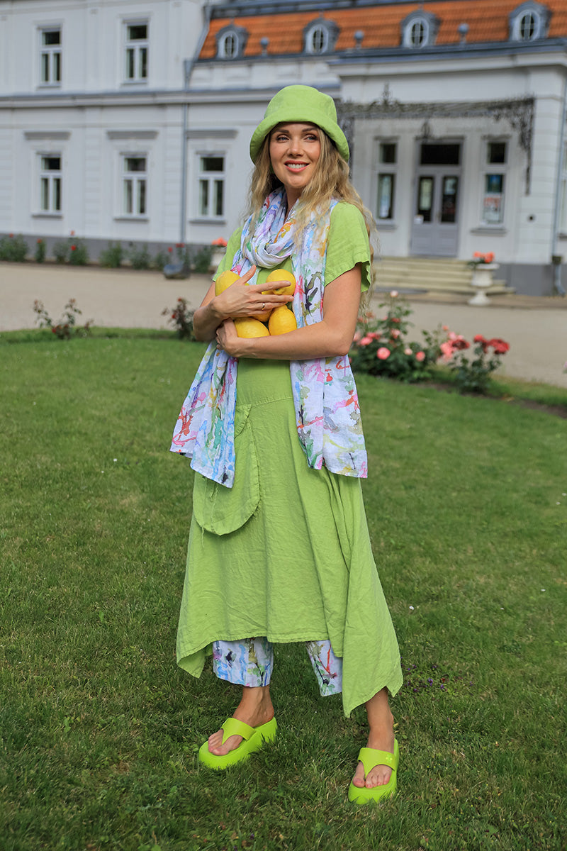 Side Pocket A-Line Lime Linen Dress