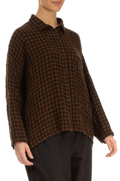 Side Pocket Aged Copper Check Linen Shirt 3