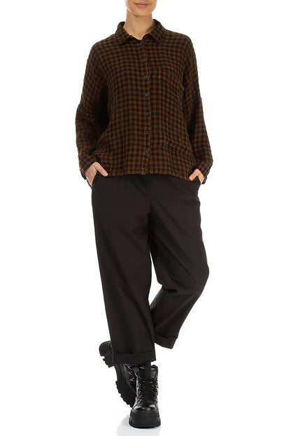 Side Pocket Aged Copper Check Linen Shirt 4