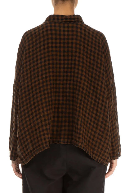 Side Pocket Aged Copper Check Linen Shirt 2