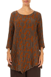 Side Pocket Aged Copper Circle Silk Linen Tunic 1