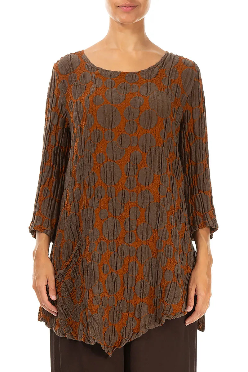 Side Pocket Aged Copper Circle Silk Linen Tunic 1