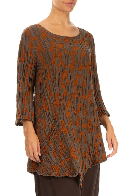 Side Pocket Aged Copper Circle Silk Linen Tunic 3