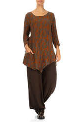 Side Pocket Aged Copper Circle Silk Linen Tunic 5