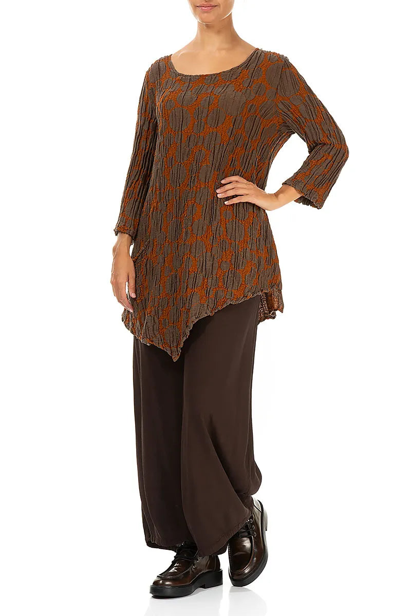 Side Pocket Aged Copper Circle Silk Linen Tunic 4