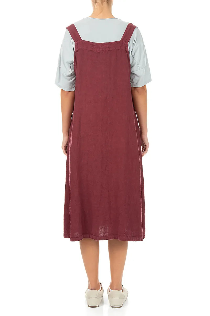 Side Pocket Antique Ruby Linen Pinafore Dress 2