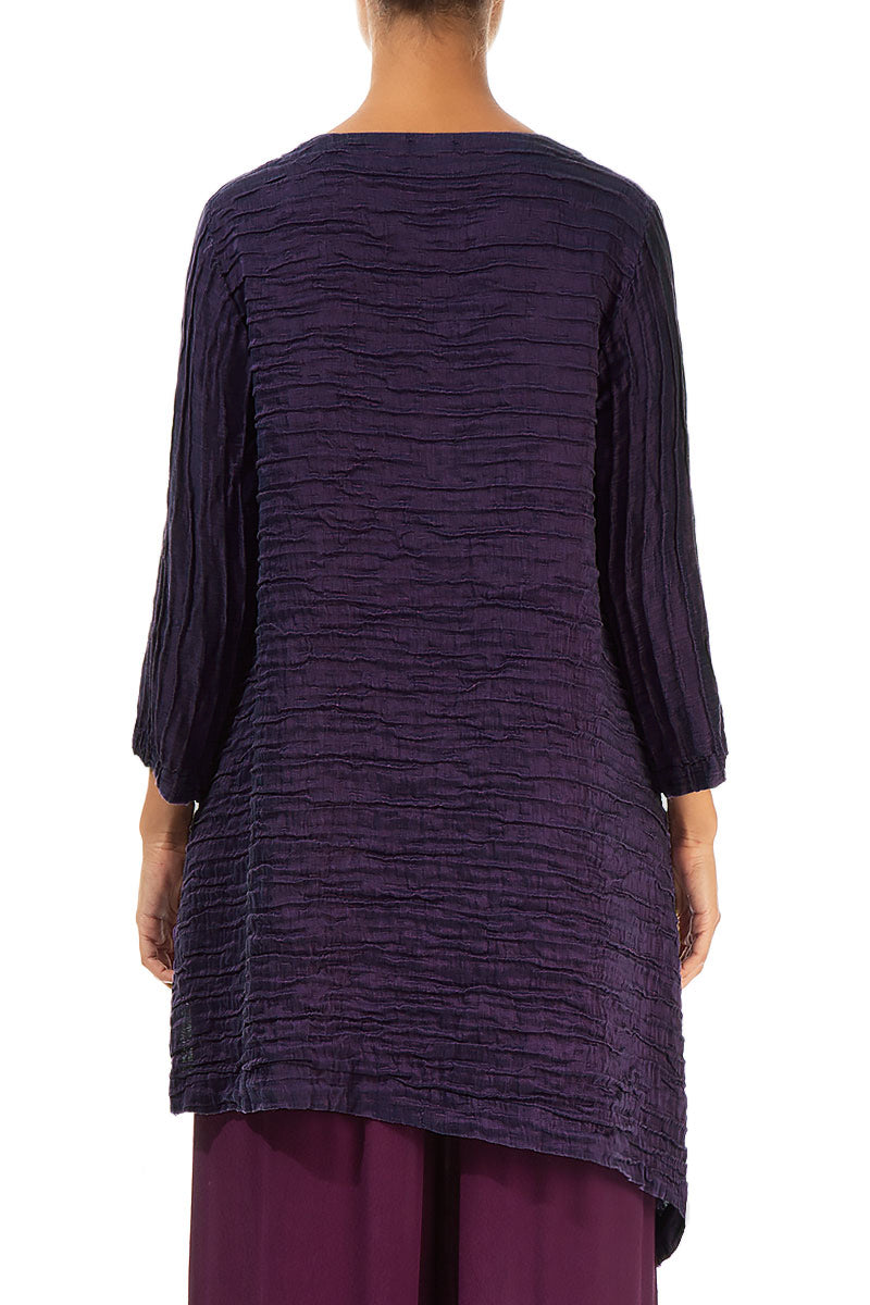 Side Pocket Asymmetric Crinkled Royal Purple Silk Tunic 2