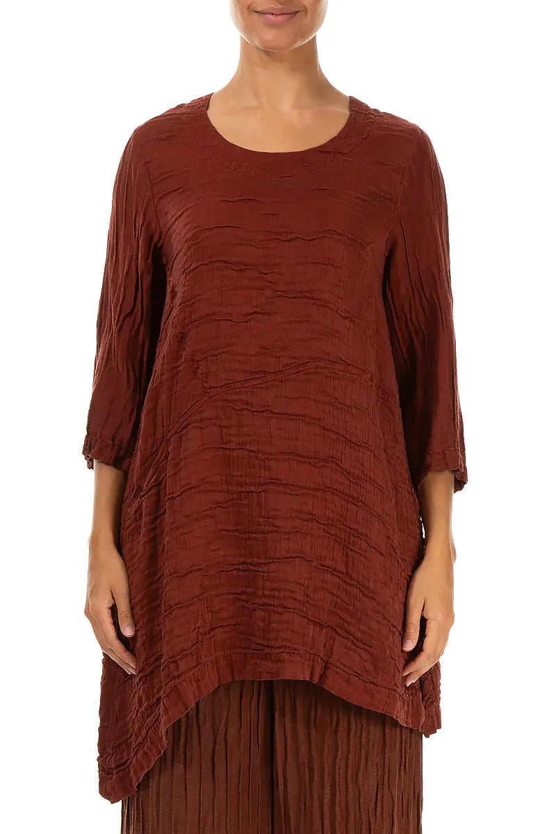 Side Pocket Asymmetric Crinkled Saffron Silk Tunic 1