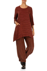 Side Pocket Asymmetric Crinkled Saffron Silk Tunic 4
