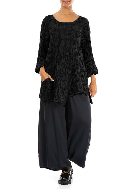 Side Pocket Black Circle Silk Linen Tunic