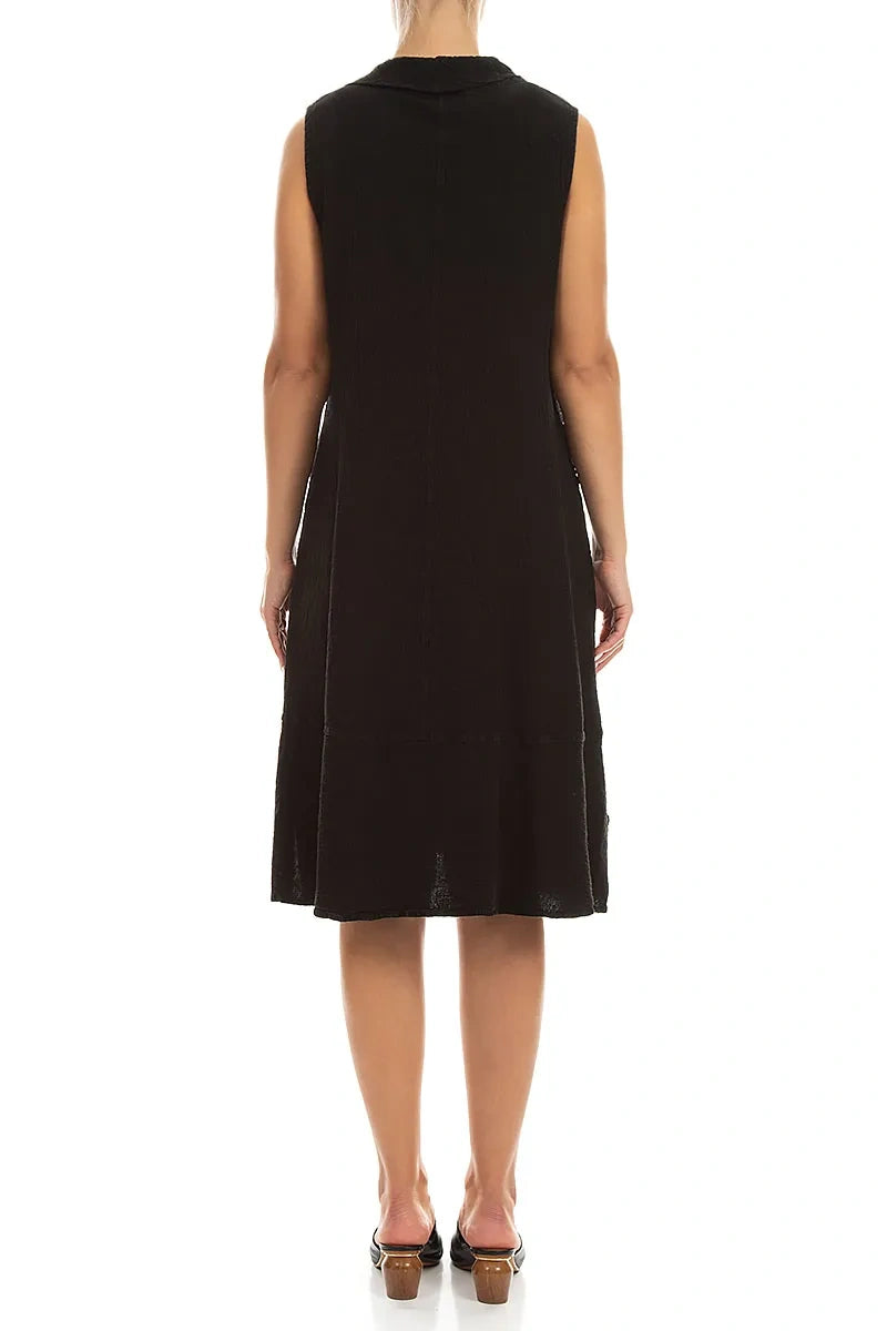Side Pocket Black Linen Viscose Dress