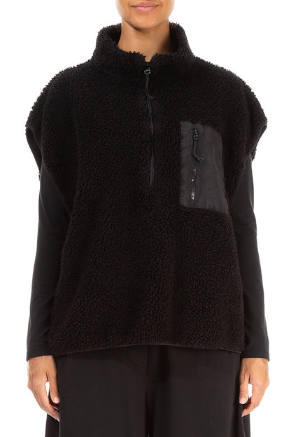 Side Pocket Black Teddy Cotton Vest 1
