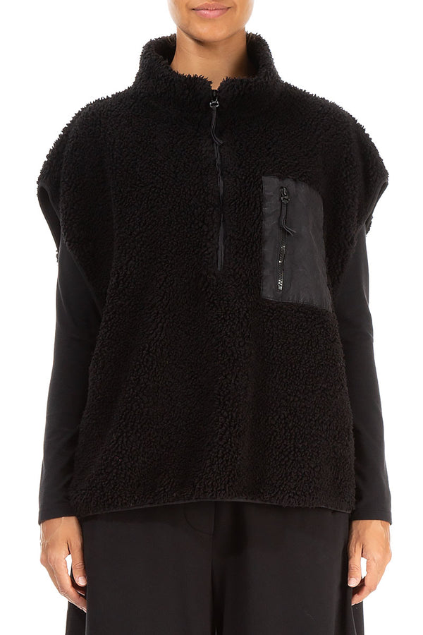 Side Pocket Black Teddy Cotton Gilet 1
