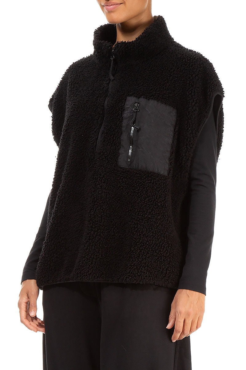 Side Pocket Black Teddy Cotton Vest 3