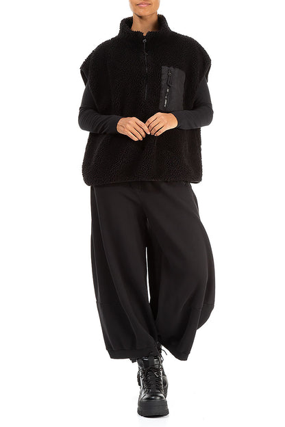 Side Pocket Black Teddy Cotton Vest 4