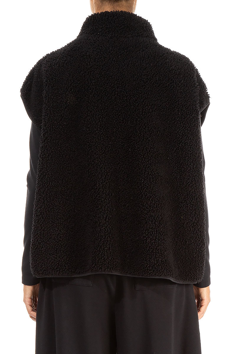Side Pocket Black Teddy Cotton Vest 2