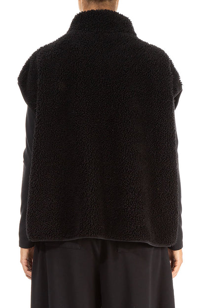 Side Pocket Black Teddy Cotton Vest 2
