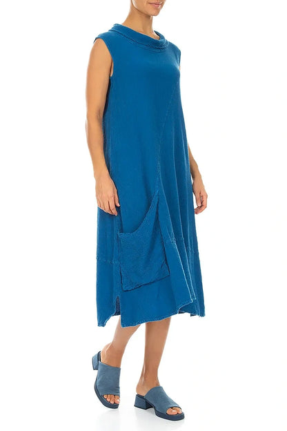 Side Pocket Cobalt Blue Linen Viscose Dress