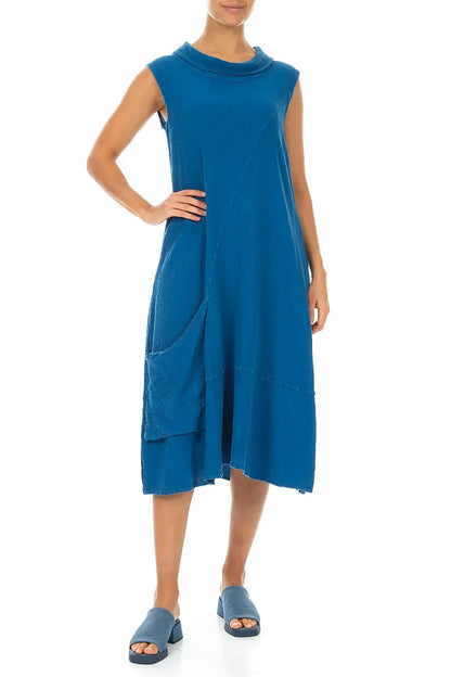Side Pocket Cobalt Blue Linen Viscose Dress
