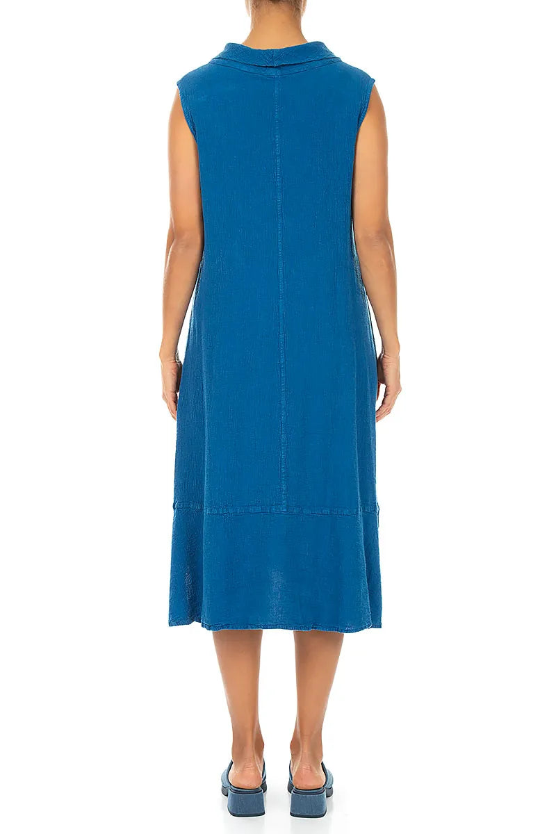 Side Pocket Cobalt Blue Linen Viscose Dress