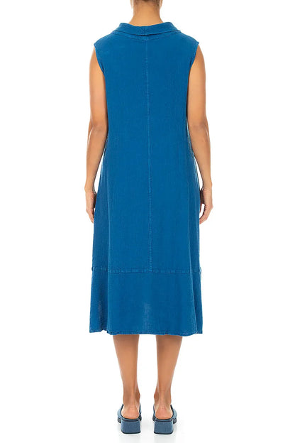 Side Pocket Cobalt Blue Linen Viscose Dress
