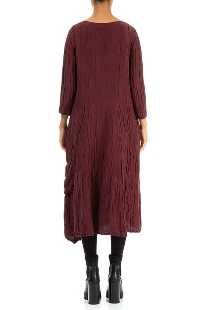 Side Pocket Crinkled Burgundy Silk Linen Dress