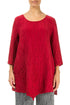 Side Pocket Crinkled Cherry Red Silk Linen Tunic 1