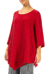Side Pocket Crinkled Cherry Red Silk Linen Tunic 4
