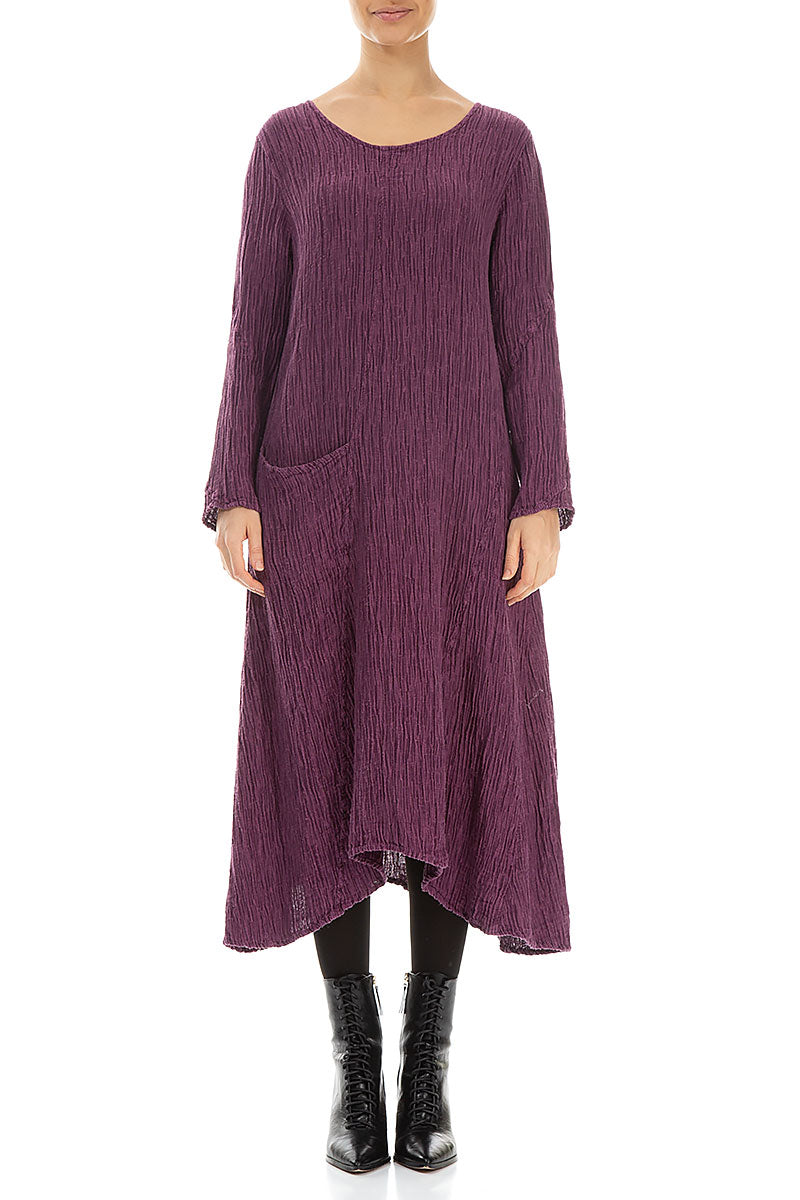 Side Pocket Crinkled Dark Magenta Silk Dress 2