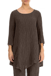 Side Pocket Crinkled Forest Brown Silk Tunic 1