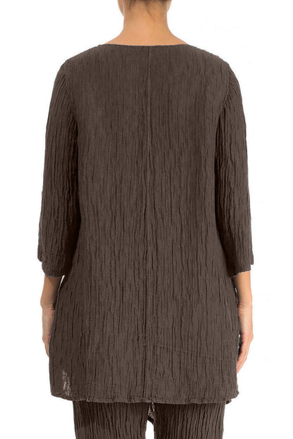 Side Pocket Crinkled Forest Brown Silk Tunic 2