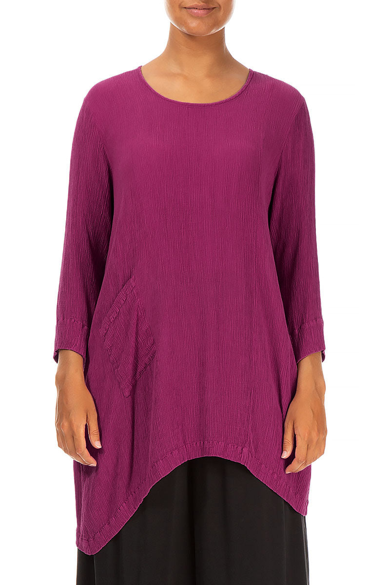 Side Pocket Crinkled Magenta Silk Viscose Tunic