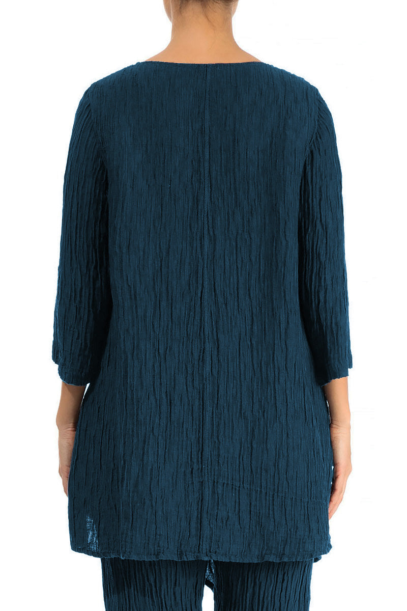 Side Pocket Crinkled Navy Silk Tunic