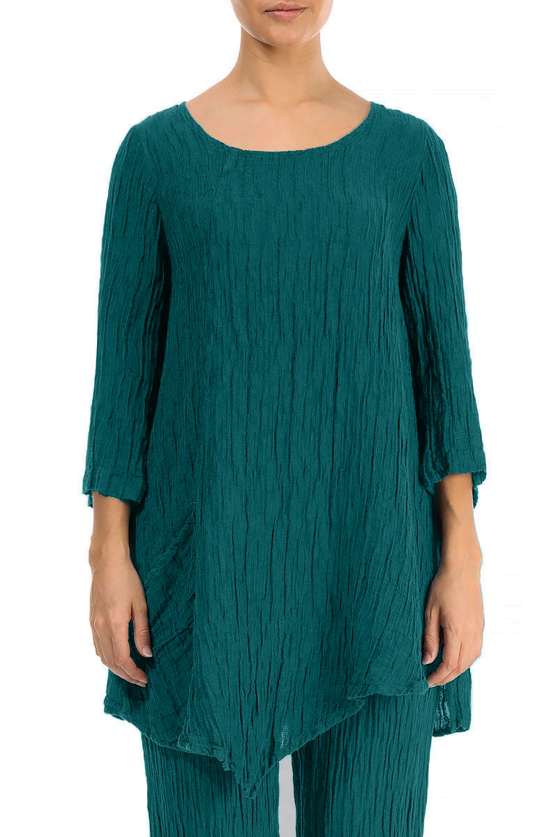 Side Pocket Crinkled Peacock Silk Tunic 1