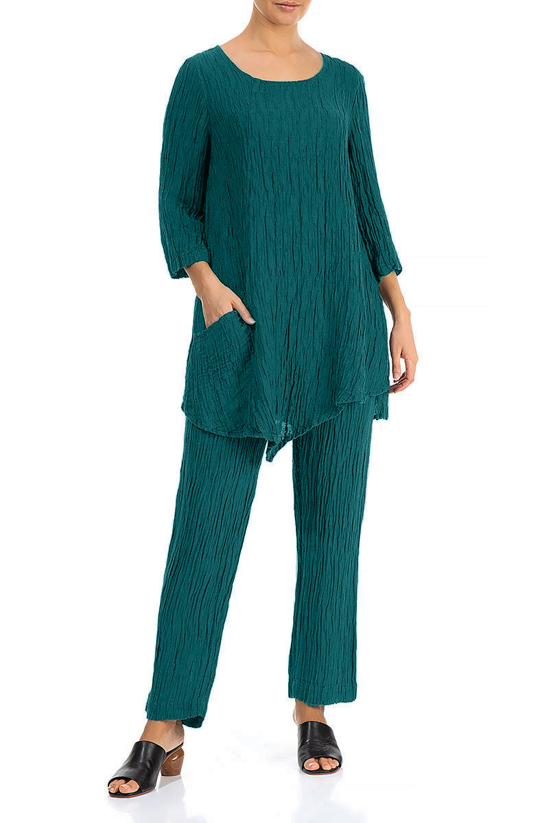 Side Pocket Crinkled Peacock Silk Tunic 4