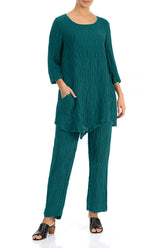 Side Pocket Crinkled Peacock Silk Tunic 4