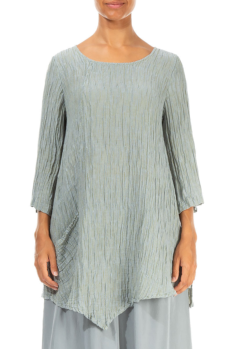 Side Pocket Crinkled Pistachio Silk Tunic 1