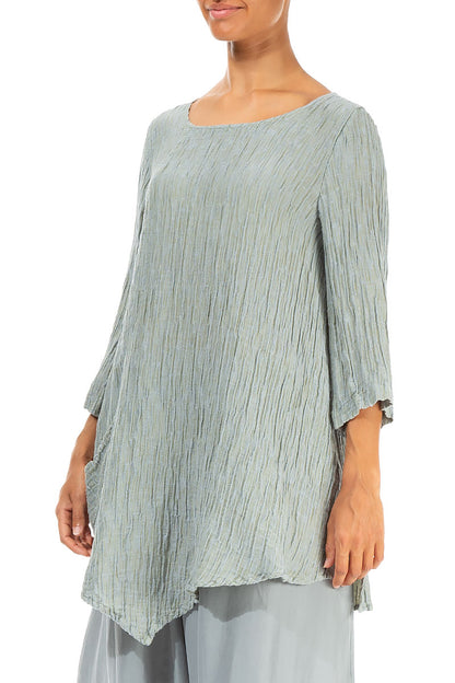 Side Pocket Crinkled Pistachio Silk Tunic 3