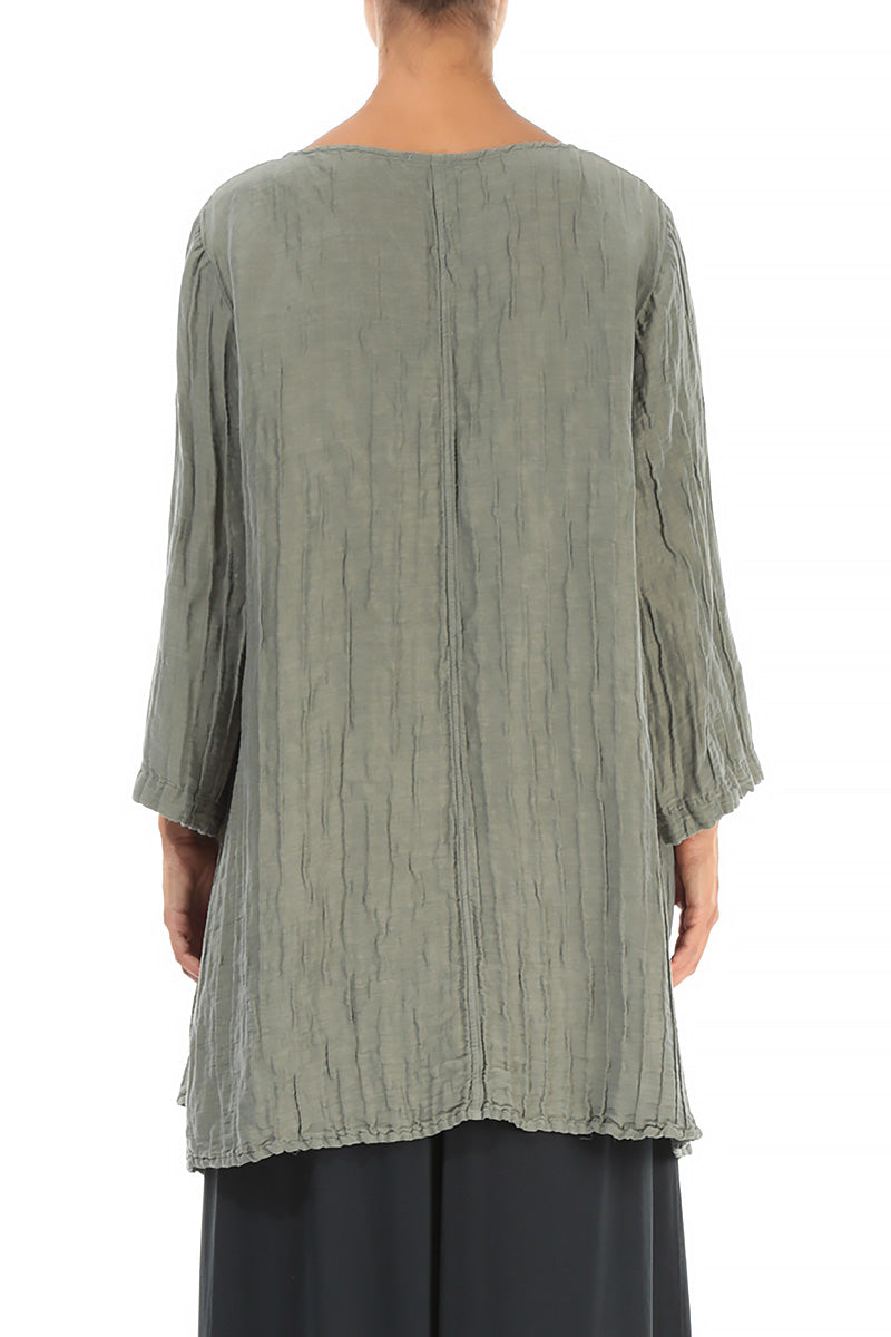 Side Pocket Crinkled Silver Sage Silk Linen Tunic