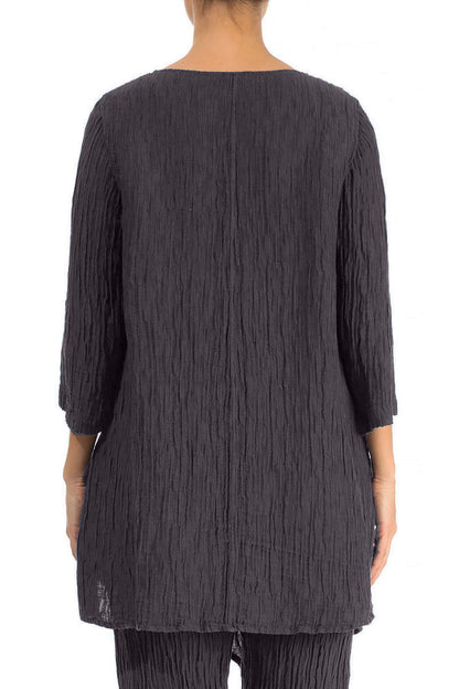 Side Pocket Crinkled Slate Blue Silk Tunic 2