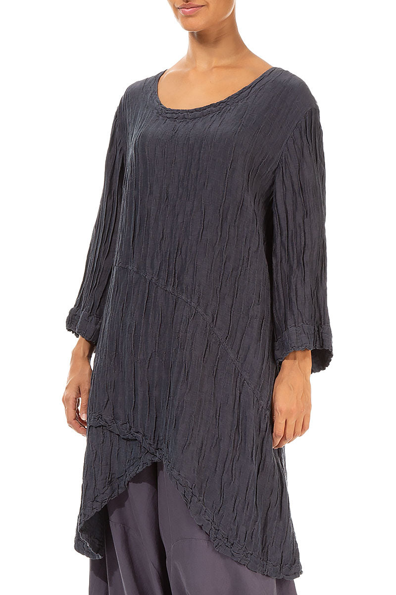 Side Pocket Crinkled Violet Silk Tunic