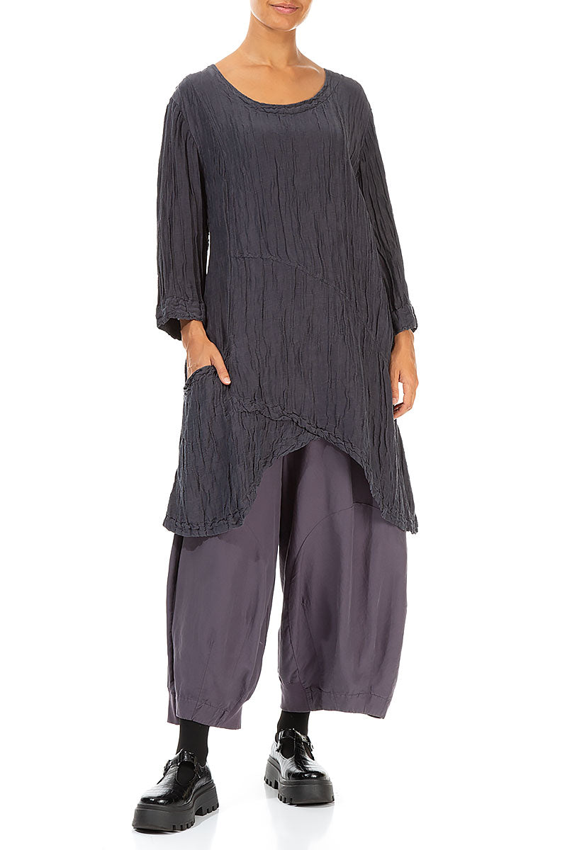 Side Pocket Crinkled Violet Silk Tunic