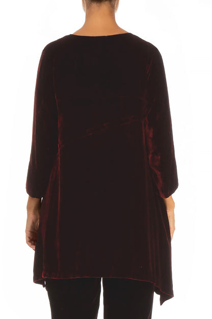 Side Pocket Dark Red Silk Velvet Tunic