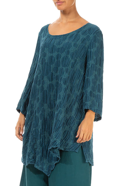 Side Pocket Dark Teal Circle Silk Linen Tunic