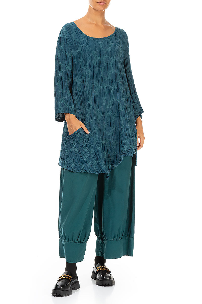 Side Pocket Dark Teal Circle Silk Linen Tunic