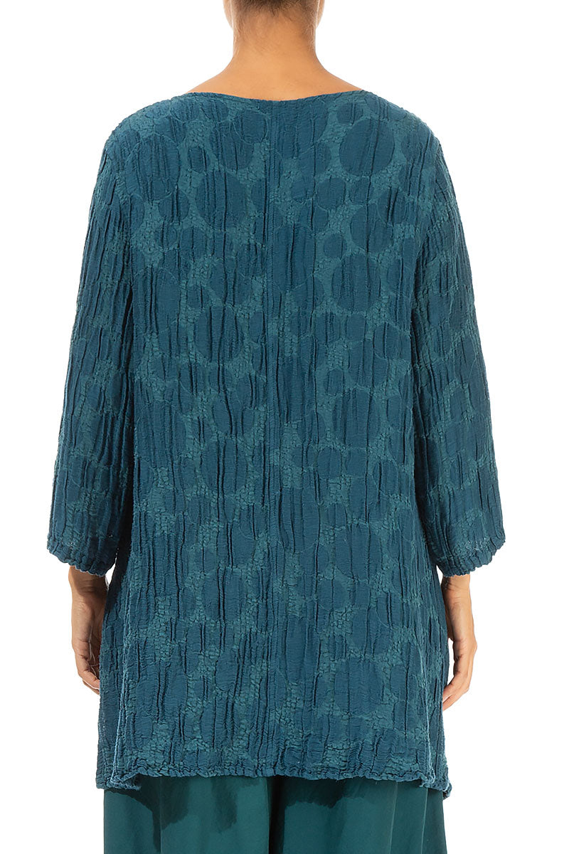 Side Pocket Dark Teal Circle Silk Linen Tunic