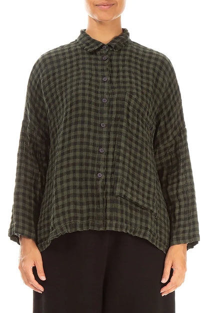 Side Pocket Forest Mist Check Linen Shirt 1