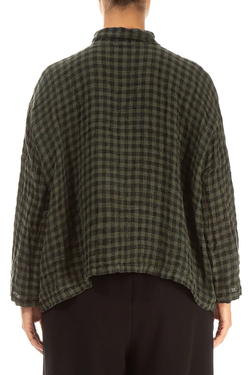 Side Pocket Forest Mist Check Linen Shirt 2