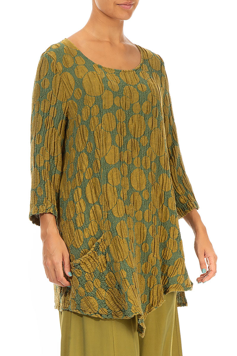 Side Pocket Golden Olive Circle Silk Linen Tunic